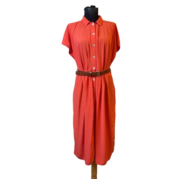 Corey Lynn Calter Anthropologie Pink and Orange Buttoned Midi Dress - Picture 1 of 15